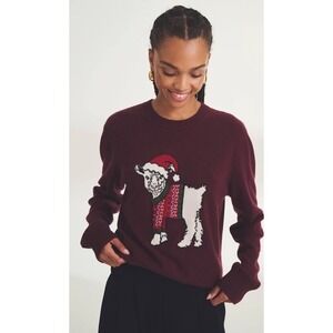 Naadam Unisex Signature Cashmere Holiday Goat Sweater Burgundy Red Size XS